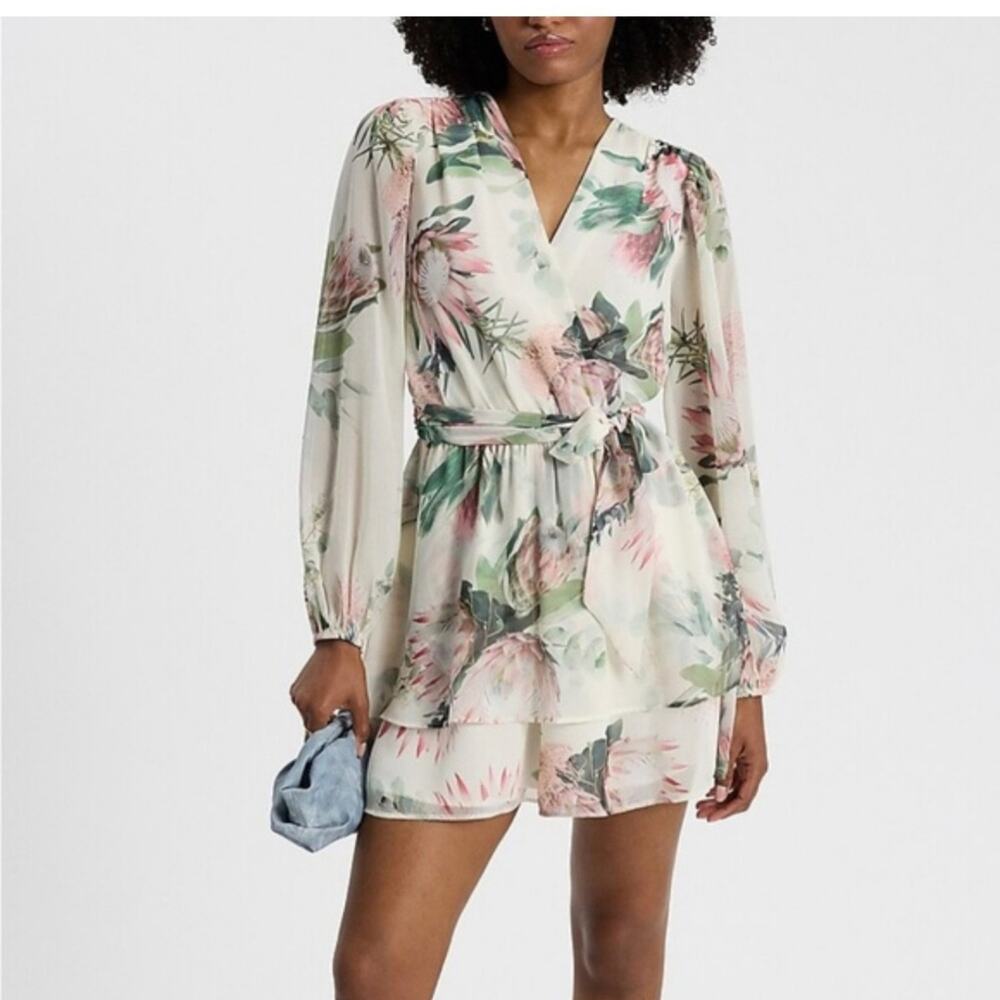 Express new long sleeve beige romper medium